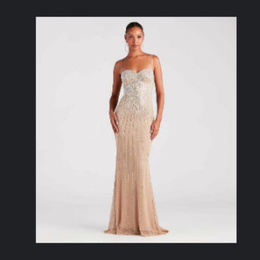 Windsor Embellished Nude/Champagne Evening Slip Dress